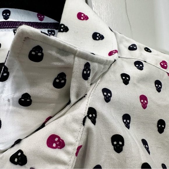 Maceoo Shirt Med White Italian Cotton Short Sleeve Galileo Skull Maczoo Purple - Picture 6 of 12